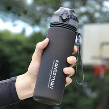 1 bình nước thể thao 1000/650ml cho du lịch cắm trại ngoài trời, làm bằng Tritan với thiết kế kín, chống rò rỉ, nắp mở một nút bấm, bình nước uống trực tiếp - màu đen - Xem 2