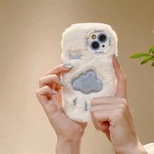 1pc White Plush Embroidered Cloud Mobile Phone Case Compatible With Apple Iphone - White - View 2