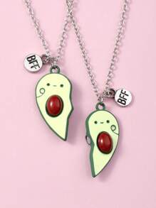 2 件/包酪梨形心形吊墜 Best Friends Forever 項鍊,可愛鋅合金女孩 Bff 項鍊作為禮物