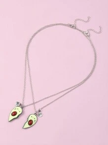 2 件/包酪梨形心形吊墜 Best Friends Forever 項鍊,可愛鋅合金女孩 Bff 項鍊作為禮物