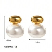 S SHOPBOHO 1 par de brincos grandes assimétricos com pérolas artificiais, estilo joia de noiva, brincos de aço inoxidável para uso diário, brincos de pérola vintage, para mulheres. - Ouro amarelo - Ver 9