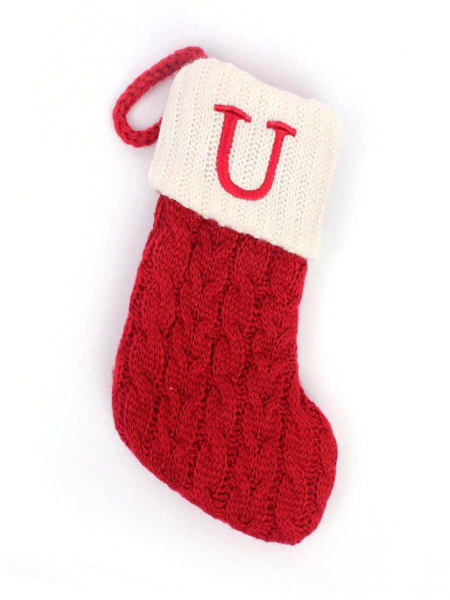 1pc Christmas Stocking Knitted Letter Stocking & Tree Shaped Ornament Decoration