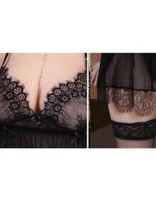 女士性感蕾絲肩帶內衣 - 黑色 - 查看 5