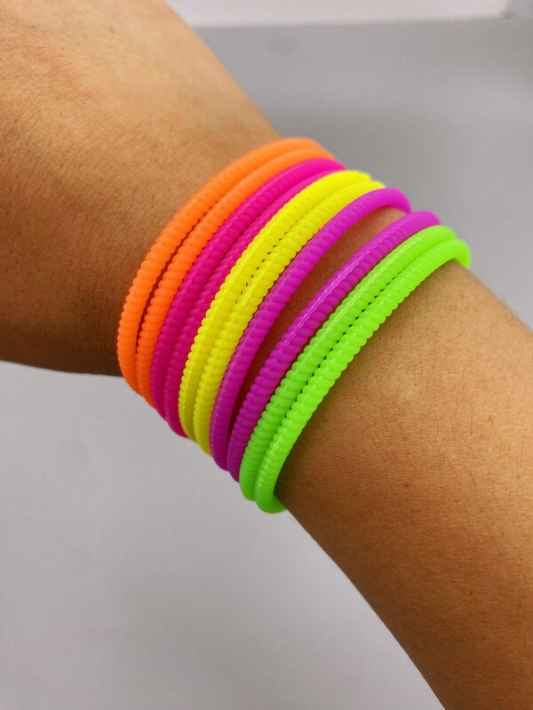 10 piezas/set Pulsera fluorescente de silicona girante , multicolor elástico deportivo con muñequera