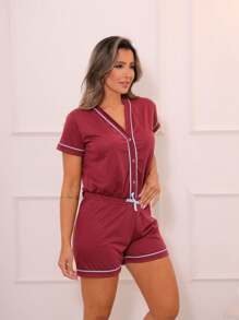 Women Pajama Sets - 酒紅色 - 查看 3