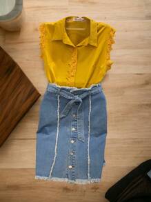 Women Denim Shorts - Rửa nhẹ - Xem 2