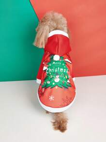 2023新款聖誕寵物衣服適用於小型犬,絨毛,貴賓犬帶雙腿,連帽球裝飾的套頭毛衣,寵物用品 - 紅色 - 查看 15