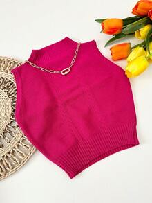 Women Knit Tops - 玫瑰紅 - 查看 5