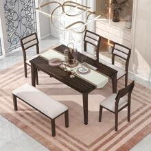Nestfair Classic Style 6 - Piece Dining Set with 4 Upholstered Chairs and Bench