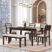 Nestfair Classic Style 6 - Piece Dining Set with 4 Upholstered Chairs and Bench