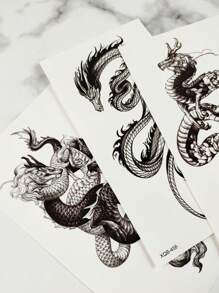 8 件黑色图腾闪光临时纹身套装，带有龙、蛇、牡丹、玫瑰、老虎、狮子、狼、曼陀罗和脚本图案