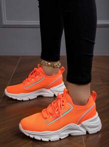Women's Fashionable Green Breathable Comfortable Lace-Up Chunky Sneakers Chunky Sneakers Fitness Shoes - Orange - View 1