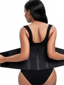 1pc Tummy Control Waist Trainer Shapewear Bodysuit With Belt Body Shaper Body Thong - Black - View 7