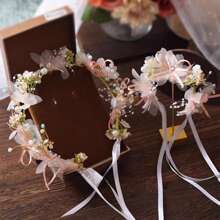 1pc Children's Flower Crown Headband, Princess Style Pearls Ribbon Hair Hoop For Wedding And Party - Multicolor - View 4