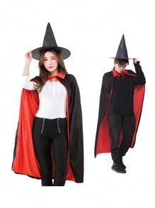 1入90cm/140cm新款萬聖節酷炫黑紅色披風,成人雙面披風,黑死病披風雙層披風吸血鬼披風 - 彩色 - 查看 5