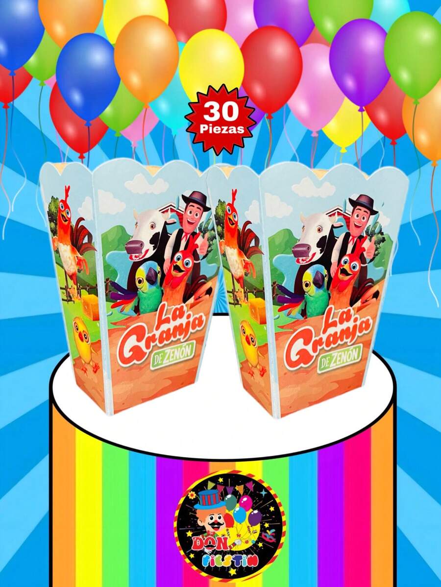 Character Popcorn Kit Farm Cow Horse Chicken Birthday Theme Party Decoration Souvenir Ornament Bolo Box Cardboard Box Popcorn Popcorn