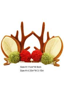 1 对圣诞主题发夹，配有鹿角和可爱的蝴蝶结，适合节日头饰装饰，适合森系服装 - 棕色 - 查看 2