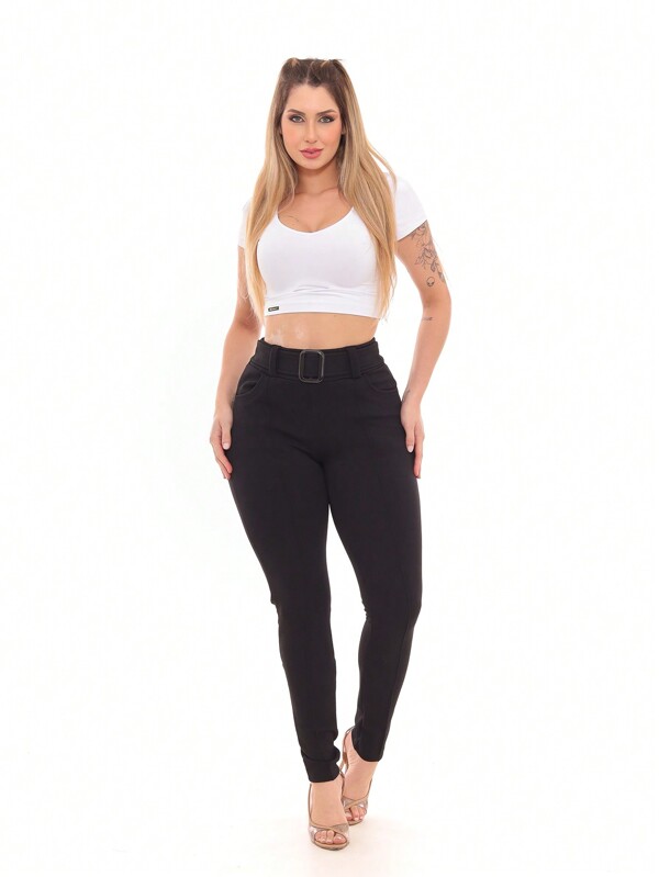 Calça Malha Crepe Com Cinto