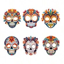 1 unidades de máscaras del Día de los Muertos, multicolor problema aleatorio， máscaras de calavera del día de los muertos, máscara mexicana de Halloween, máscara del día de los muertos, para suministros de fiesta de cráneo, accesorios de disfraz de cara, 6 estilos - Blanco - Ver 3