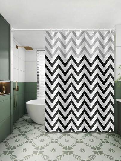 1 件 PEVA 浴室浴帘，简约时尚黑白波浪图案，防水防霉，免费挂钩家居浴室装饰秋季装饰浴室配件返校