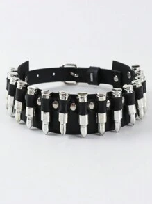 1pc Bullet Spike Studded Leather Collar Choker For Party Decoration Prop Halloween - Black - View 1