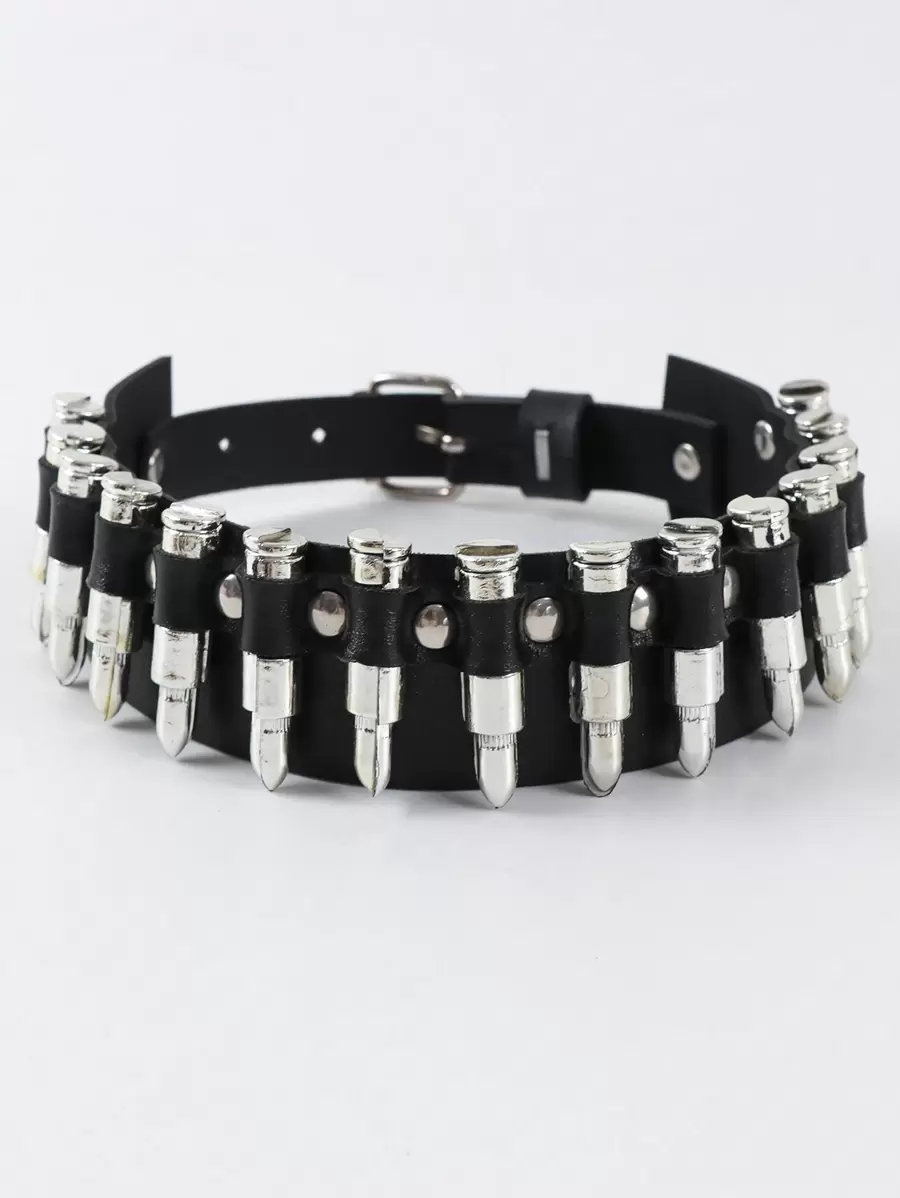 1pc Bullet Spike Studded Leather Collar Choker For Party Decoration Prop Halloween - Black - View 1