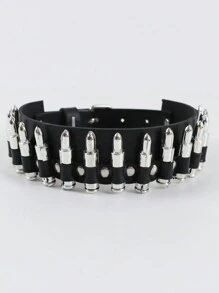 1pc Bullet Spike Studded Leather Collar Choker For Party Decoration Prop Halloween - Black - View 7