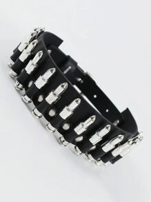 1pc Bullet Spike Studded Leather Collar Choker For Party Decoration Prop Halloween - Black - View 6
