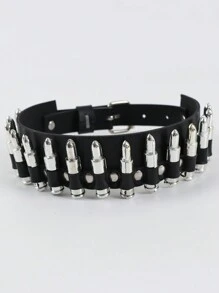 1pc Bullet Spike Studded Leather Collar Choker For Party Decoration Prop Halloween - Black - View 3
