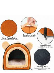 1入小寵物屋,棕色聚酯纖維材質水晶絨四季通用可拆洗冬暖適用於5kg以下的寵物 - 棕色 - 查看 3