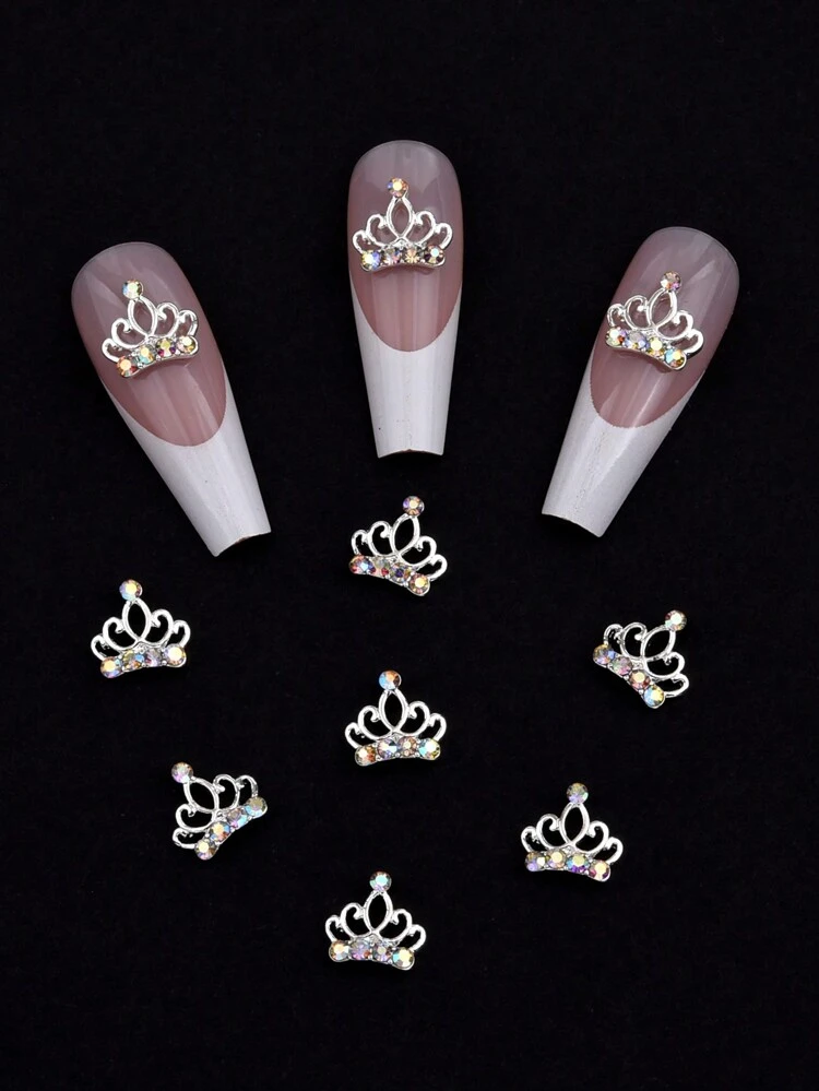 10Pcs Ab Rhinestone Decor Silver Crown 3D Nail Art Decoration Diy Jewelry Craft Accessory Nail Charms Nail Gems Nail Supplies Nails