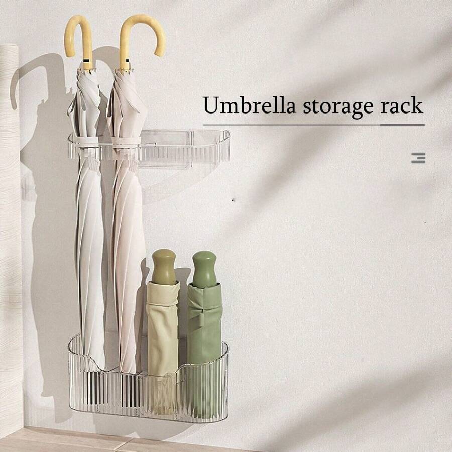 1入組長短柄雨傘收納架,壁掛設計,無需鑽孔,極簡風格,適用於家居