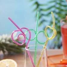 Crazy Unique Plastic Reusable Straws With Different Cute Design And Cleaning Brush,Decoration Party Hard Drinking Tube,Wash By Hands And Can Be Reused,Not Suitable High Temperature Or Dishwash .