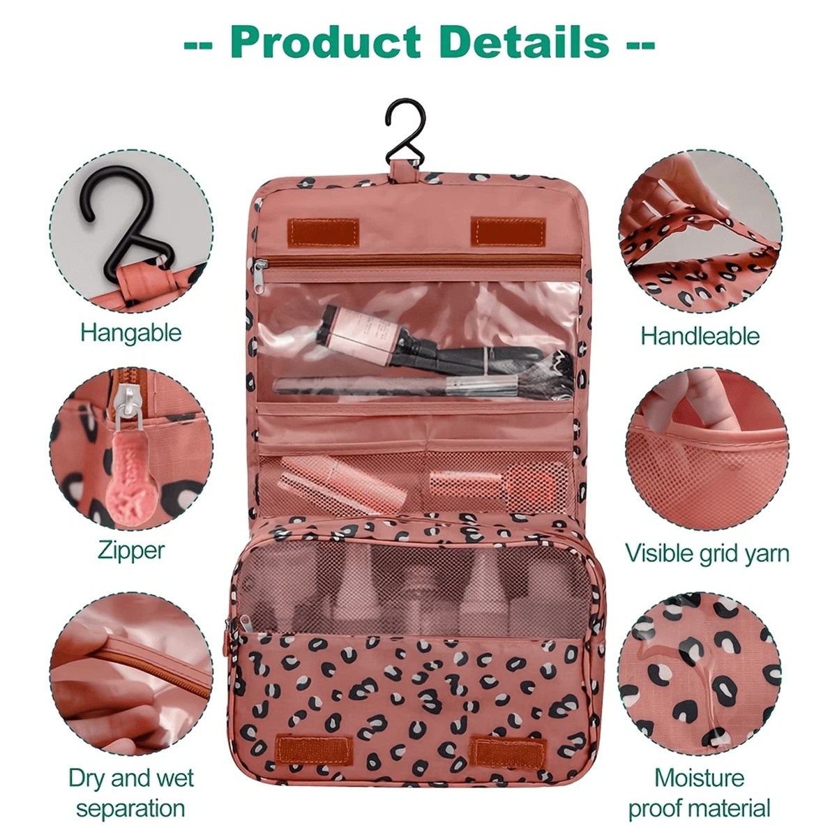 Hanging Toiletry Bag With Hook Portable Travel Organizer For Business Trip Foldable Cosmetic Bag With Handle for Makeup Tools for Bathroom for Travel For College Dorm Nylon Fashion For Women For Men