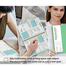 每日計劃手帳無日期限,待辦事項筆記本,帶有每小時日曆菜單,螺旋預約組織筆記本男女適用,口袋,筆環,160頁(7x10英寸) - 綠色 - 查看 6