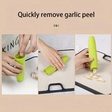 1入組矽膠蒜皮剝皮器廚房水果和蔬菜工具環保蒜皮剝皮器家庭手動剝蒜器蒜剝皮器蒜頭剝皮器多功能廚房小工具 - 綠色 - 查看 5