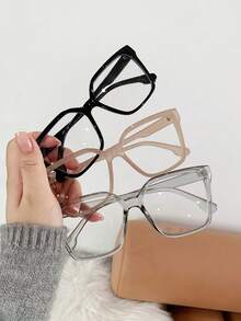 3 件/套女士 Pc 框透明鏡片眼鏡,黑色,時尚配飾 - 黑色 - 查看 2