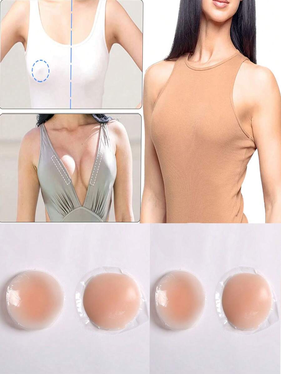 2pcs Silicone Nipple Covers With Anti-Exposure Adhesive & Lifting Effect, Invisible Breast Pads, Lingerie