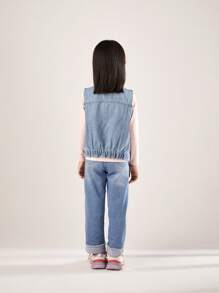 Annil Kids Bottoms Casual Cuffed Elastic Waistband Comfort Tween Girls Jeans Blue