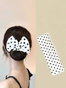 1 件裝女士圓點圖案髮髻髮夾 - 黑與白 - 查看 4