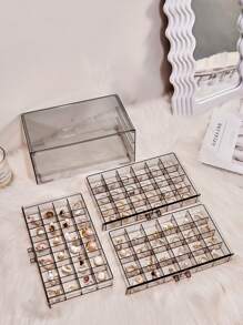 Organizador de maquillaje acrílico tocador caja de almacenamiento de cosméticos multifuncional con divisiones - Negro - Ver 5