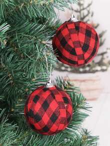 6 件黑白红格子圣诞球圣诞树装饰品适用于家庭圣诞派对圣诞球吊坠 - 紅色 - 查看 4