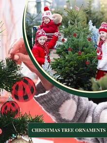 6 件黑白红格子圣诞球圣诞树装饰品适用于家庭圣诞派对圣诞球吊坠 - 紅色 - 查看 3