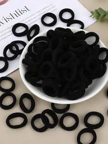 100 Piezas Ligas Para El Cabello Simples Y Elásticas De Color Sólido Para Mujeres, Adecuadas Para Uso Diario - Negro - Ver 2