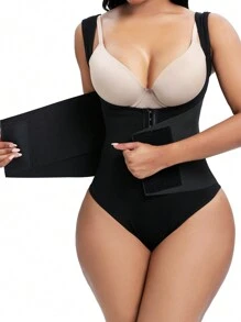1pc Tummy Control Waist Trainer Shapewear Bodysuit With Belt Body Shaper Body Thong - Black - View 2