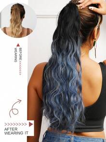 22 Inches Long Mixed Color Synthetic Fiber Claw Clip Ponytail Extension With Water Wave Design, Suitable For Daily Wear - Multicolor - View 3