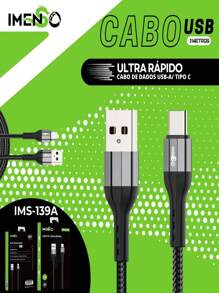 Cabo Carregador Celular usb para tipo c  Original imenso 2 Metros 139A - Preto - Visão 1