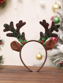 1pc Unisex Antler Shape Hair Hoop With Shiny Thread Decoration, Suitable For Christmas And Party ,Hairband For Women Hair Accessories - Chocolate Brown - View 5