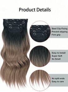 4入組20英寸捲曲粗髮片,女性用全頭夾式合成纖維假髮 - 漸層 - 查看 3