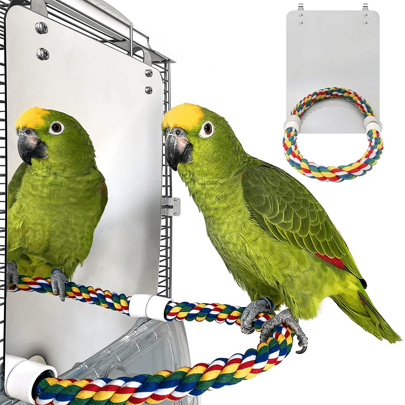 1pc Acrylic Mirror With Parrot Perch, Educational Bird Toy With Colorful Parrot Perch, Bird Cage Accessory, Suitable For Cockatiel, Parakeet